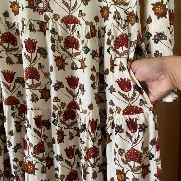 HM Women Dress Crewneck Long Sleeve Floral Print   Bohemian - Picture 7 of 16